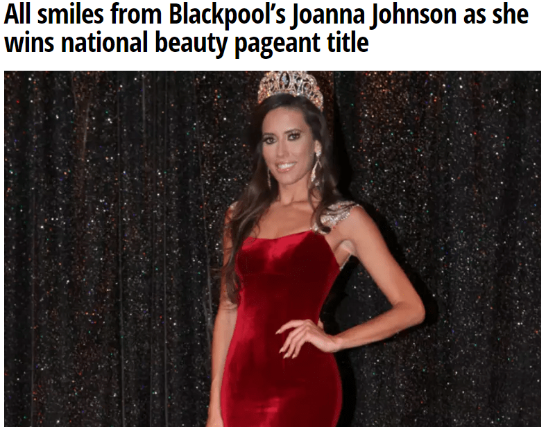 Miss Galaxy North England, Joanna Johnson, featured in her local press!